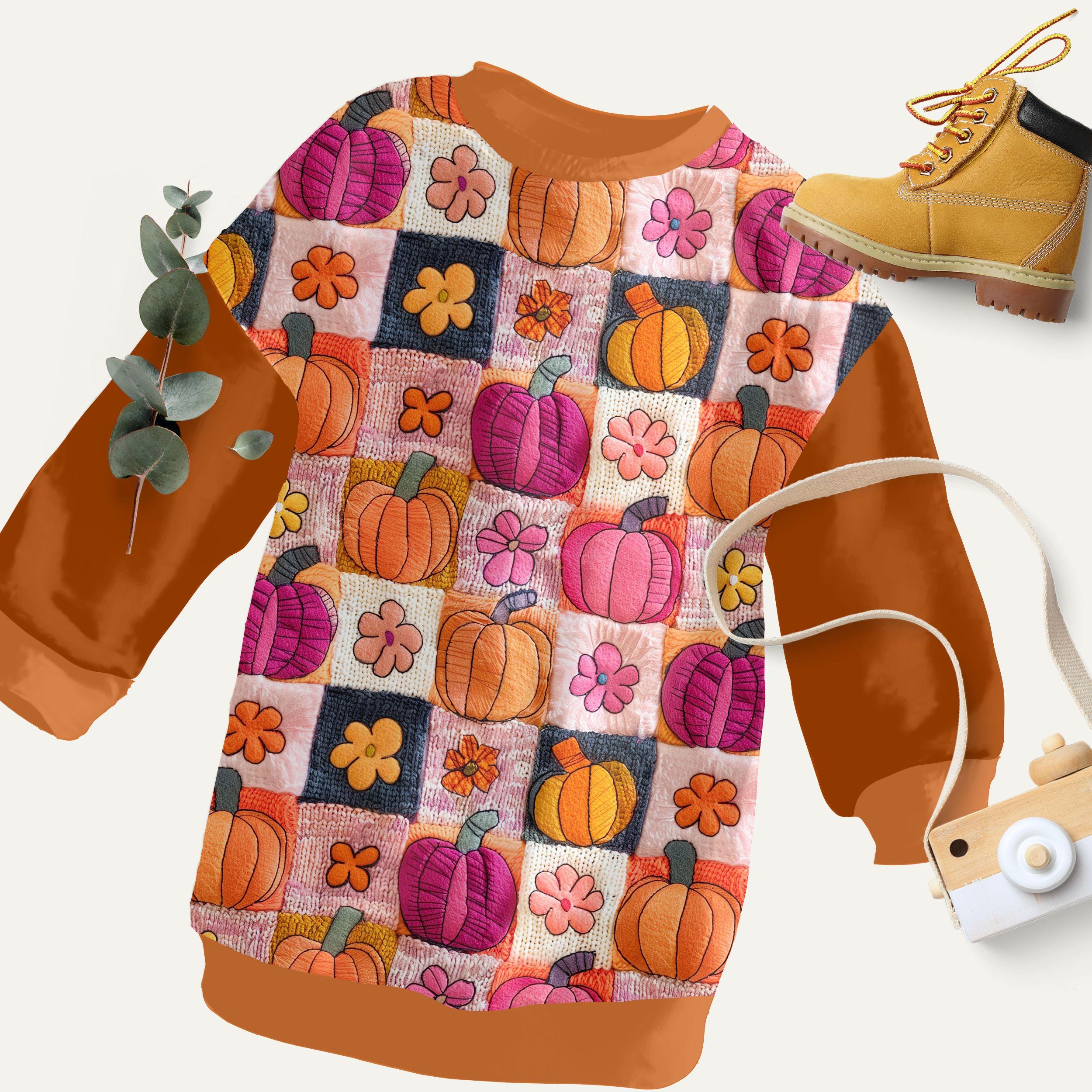 Fall Pumpkins Knit Patchwork Seamless Pattern by Svgix - Fall Digital ...