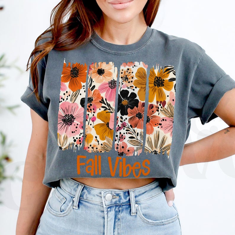 Boho Fall PNG, Fall Vibes PNG, Happy Fall Design Trendy Autumn fall floral design,fall flowers png,boho floral Digital Download Shirt Design image 5