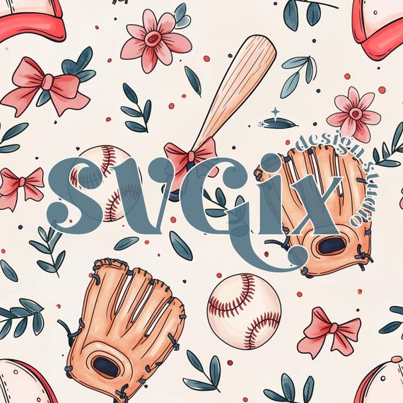 Girl Baseball Seamless, Coquette Baseball Tball Seamless Print Repeating Pattern for Sublimation Scrapbooking Background by SVgix