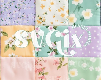 Patchwork artificial primaveral sin costuras, diseño floral primaveral sin costuras, diseño de sublimación primaveral sin costuras de SVGix