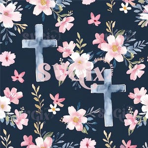 Pâques foi croix transparente motif floral répétitif pour tissu sublimation scrapbooking impression papier numérique par SVGix