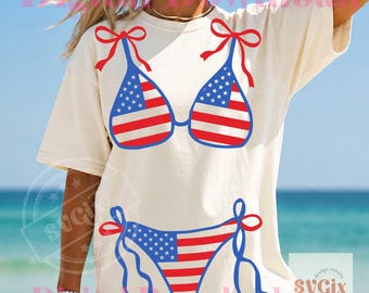 Patriotic Bikini PNG, 4th july bikini png, american flag bikini png, beach usa png, summer patriotic png, usa girl png