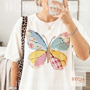 Spring PNG Design, Faux Patchwork PNG, Girl Spring PNG, Butterfly png image 4