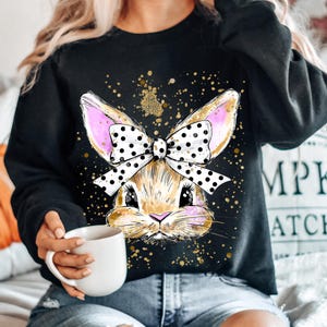 Kokette Ostern PNG Schleife Häschengesicht Glitter Pinselstrich Mädchen Kinder Ostern Sublimationsdesign Digitaler Download von SVGix