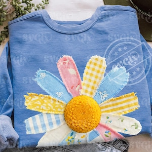 Margarita de patchwork falsa PNG, colcha de margaritas PNG, flor de colcha PNG, colcha de primavera PNG