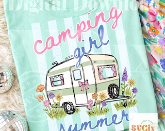 Camping Girl Summer PNG, Camping Life PNG, Vacances en camping, Camping d'été PNG, Camping Stripes png