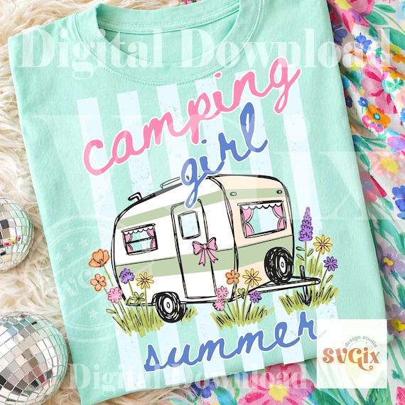 Camping Girl Summer PNG, Camping Life PNG, Camping Vacation, Summer Camping PNG, Camping Stripes png