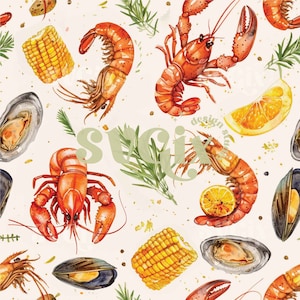 Seafood Boil Crawfish Seamless Pattern by SVGix