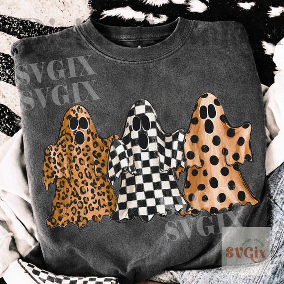 Preppy Ghosts Trio PNG, Cozy Fall PNG, Cute Halloween png, Checkered Ghost PNG, Boho Fall Digital Download