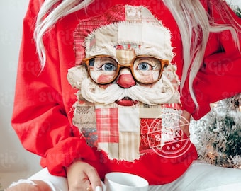 Santa Patchwork PNG, Santa PNG, Santa Design