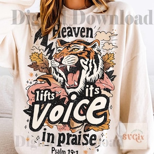 Fall Faith PNG, Fall Bible Verse Png, Fall God Png, Autumn Christian Png, Heaven's Lifts His Voice In Praise png, Psalm 19:1 png