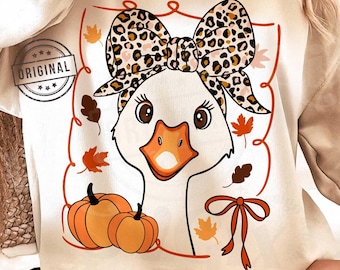 Fall Goose PNG SVG, Fall Coquette png, Autumn png, Leopard Bows png, Girl Fall Goose png, Coquette Fall png Shirt Design by SVGix