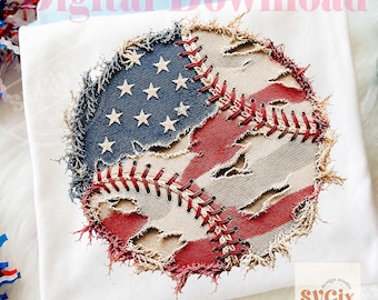 Patriotic Baseball PNG, USA Baseball PNG, Faux Patchwork Baseball png, 4th of July Baseball png American Flag Baseball png