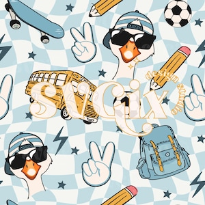 Coole Gans Back to School Musterdesign - Kinder Schulbus, Rucksack, Bleistifte, Skateboard & Fußball Design - Fun Boys Print von SVGix