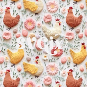 Impresión digital con patrón repetido de pollos sin costuras de primavera para sublimación de tela y scrapbooking de SVGix