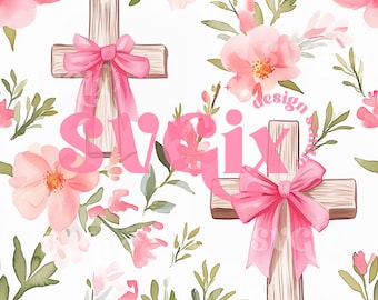 Easter Faith Seamless Cross Coquette Floral Repeating Pattern for Fabric Sublimation Scrapbooking Print Digital Paper by SVGix