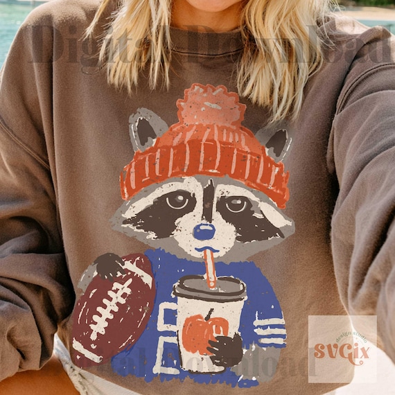 Football Raccoon PNG, Fall Football PNG, Pumpkin Latte PNG, Cute Raccoon png, Cozy Autumn Football Digital Download