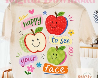 Back School Teacher PNG, Happy To See Your Face PNG, Cute Apple Teacher PNG, Back To School png, Coquette Teacher png, Back Kindergarten png
