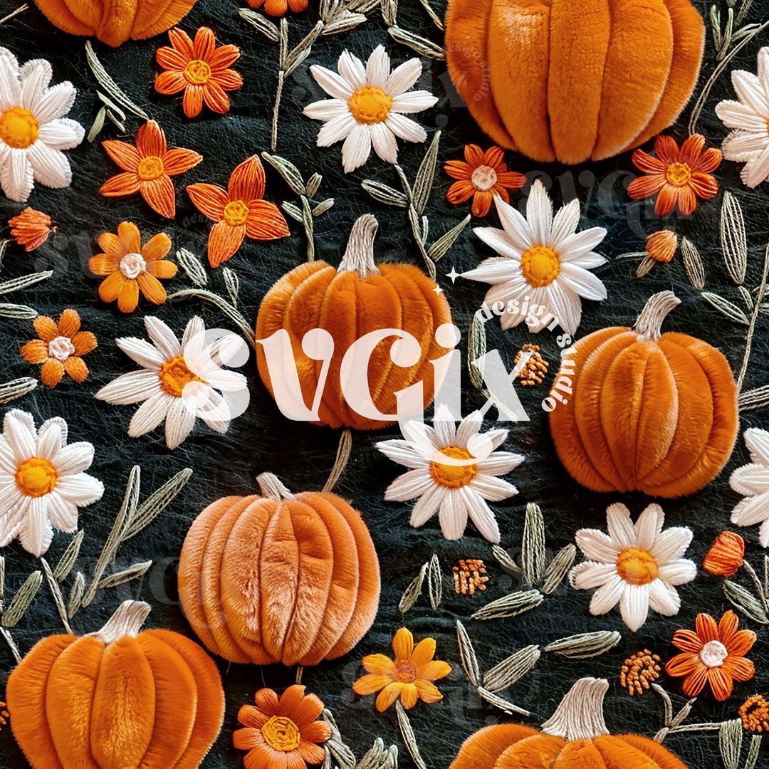 Plush Pumkins and Daisy Stitches Seamless by Svgix - Fall Digital Paper ...