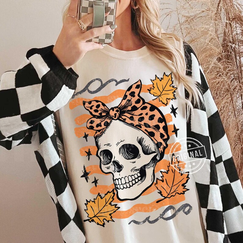 PNG de calavera con lazo de otoño, PNG de mamá de otoño, PNG de calavera de Halloween, PNG de Halloween retro, PNG de Halloween preppy, PNG de otoño occidental, PNG espeluznante y lindo imagen 8