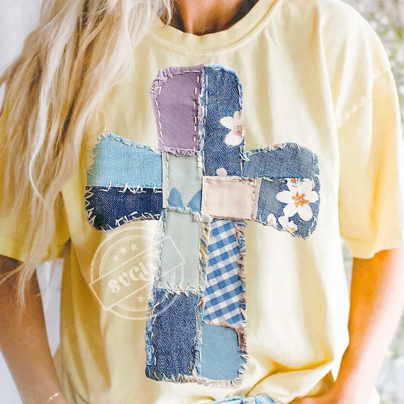 Faux Patchwork Cross PNG, Easter Christian PNG, Easter Cross PNG