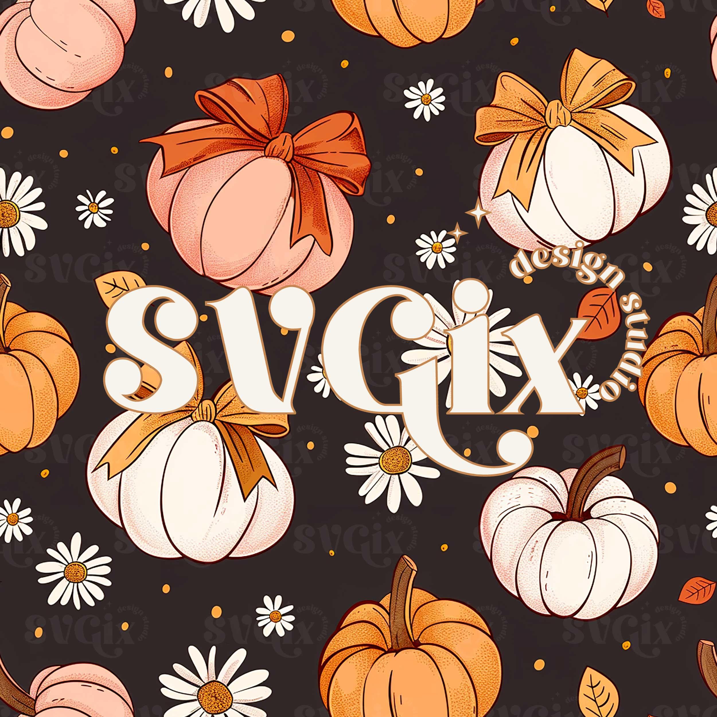 Coquette Pumpkins and Daises Seamless Pattern by SVGix - Fall Coquette Seamless - Fall Digital Paper - Instant Download