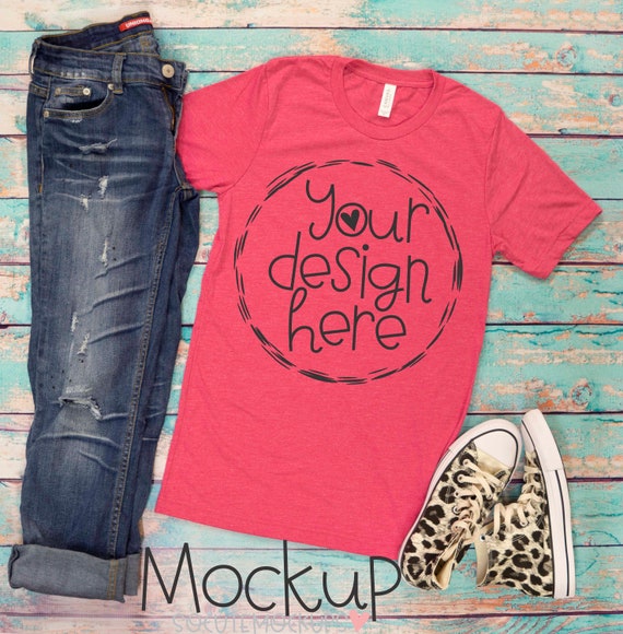 Download Free Bella Canvas Pink T-Shirt Mock Up T-Shirt Mockup (PSD ...