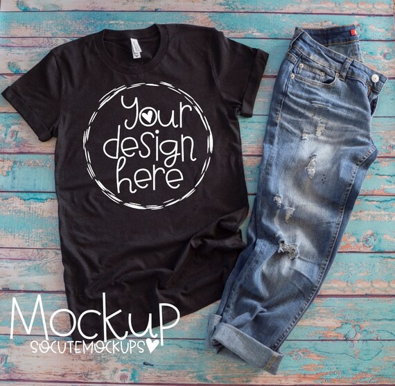 T-Shirt Mockup Ladies Bella Canvas Black T-Shirt