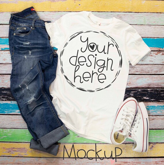 Download T-Shirt Mockup Ladies White T-Shirt Mock Up Anvil White - Free Download Design Mockup 956459+