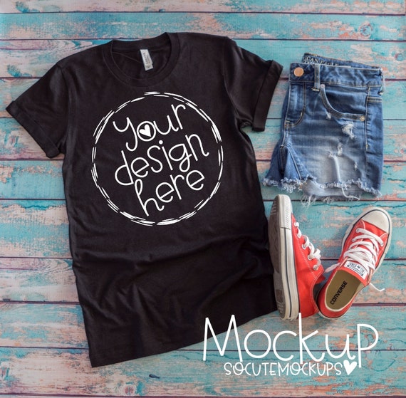 T-Shirt Mockup Ladies Bella Canvas Black T-Shirt Mock T-Shirt Mockup Ladies Bella Canvas Black T-Shirt Mock