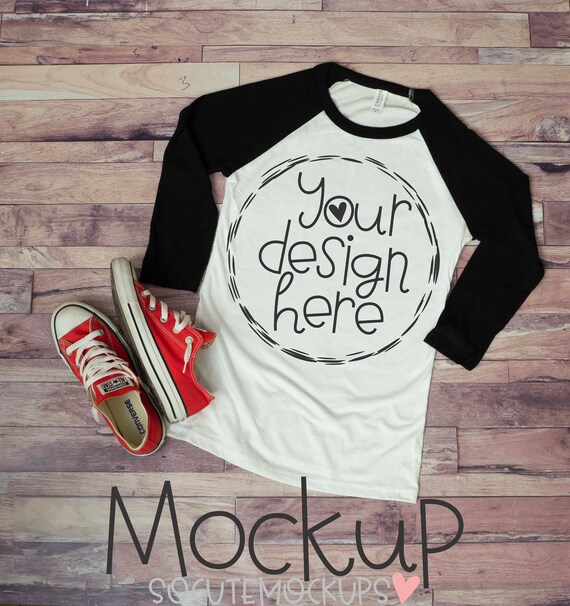 Bella Canvas 3 4 Sleeve TShirt Mock Up Baseball Free