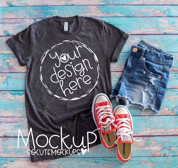 Bella Canvas Gray T-Shirt Mockup PSD Ladies T