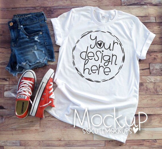 White T-Shirt Mock Up  Ladies Bella Canvas White T