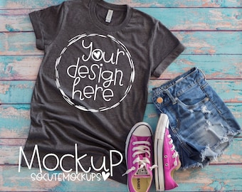 Download Free Bella Canvas T Shirt Mockup Girls Shirt Mockup Ladies T Shirt PSD Mockup Template