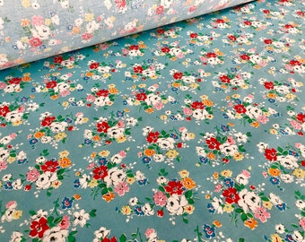 Cath Kidston, Clifton Rose Blue, 100% Cotton Haberdashery Fabric By The Metre