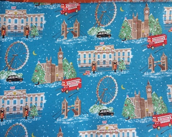 Cath Kidston, London Scene Christmas, 100% Cotton Duck Fabric By The Metre