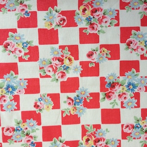 Cath Kidston, Daisy Rose Check Red, 100% cotone tessuto anatra al metro