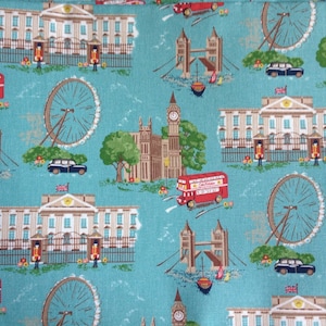 Cath Kidston, London Motiv Blau, 100% Baumwolle Ente Stoff Meterware