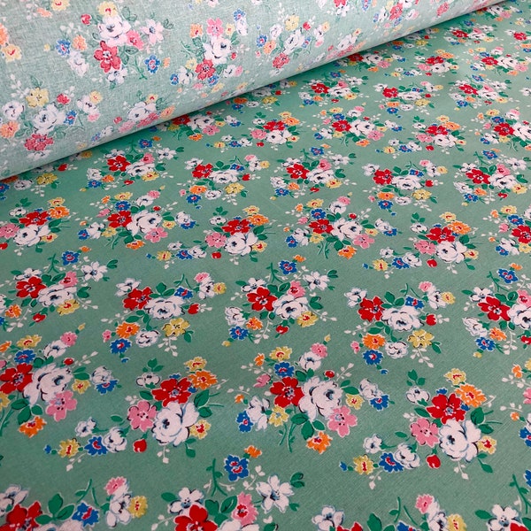 Cath Kidston, Clifton Rose Green, 100% Cotton Haberdashery Fabric By The Metre