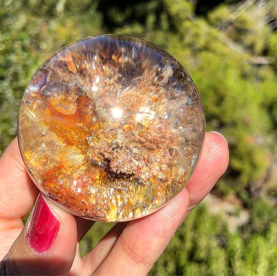 Rare Colorful Lodolite Garden Quartz Golden Healer Sphere