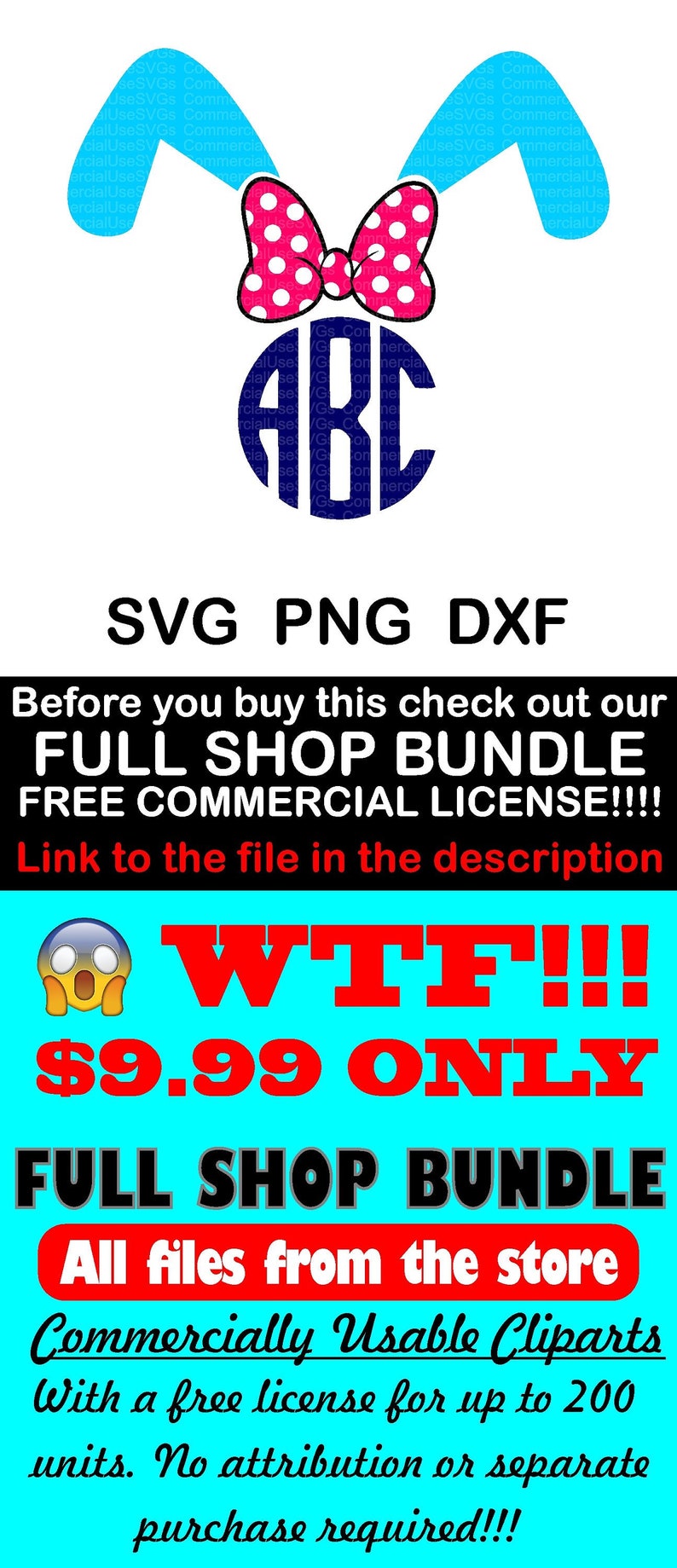 Bunny Ears Monogram Frame Svg Commercial Use Easter Svg Etsy