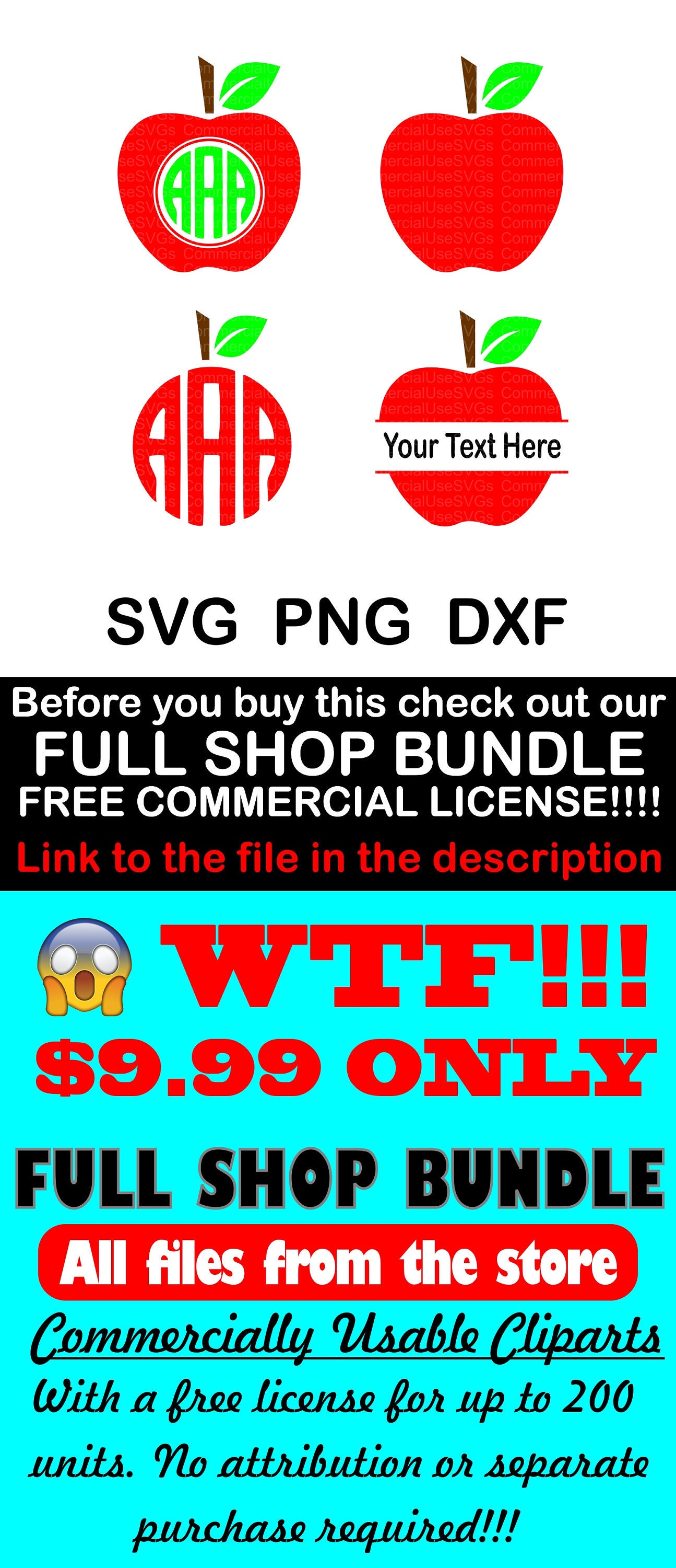 Apple Monogram Frame Svg Commercial Use Apple Svg Fruit Etsy