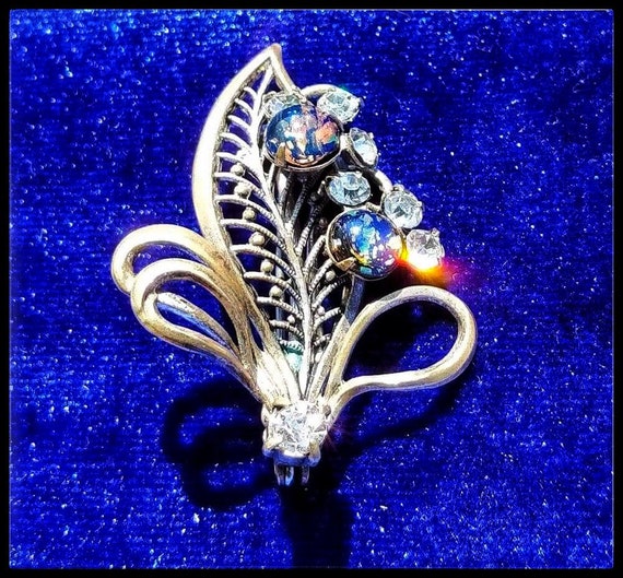 Silver tone 1950s brooch pin Swarovski crystals Aurora | Etsy