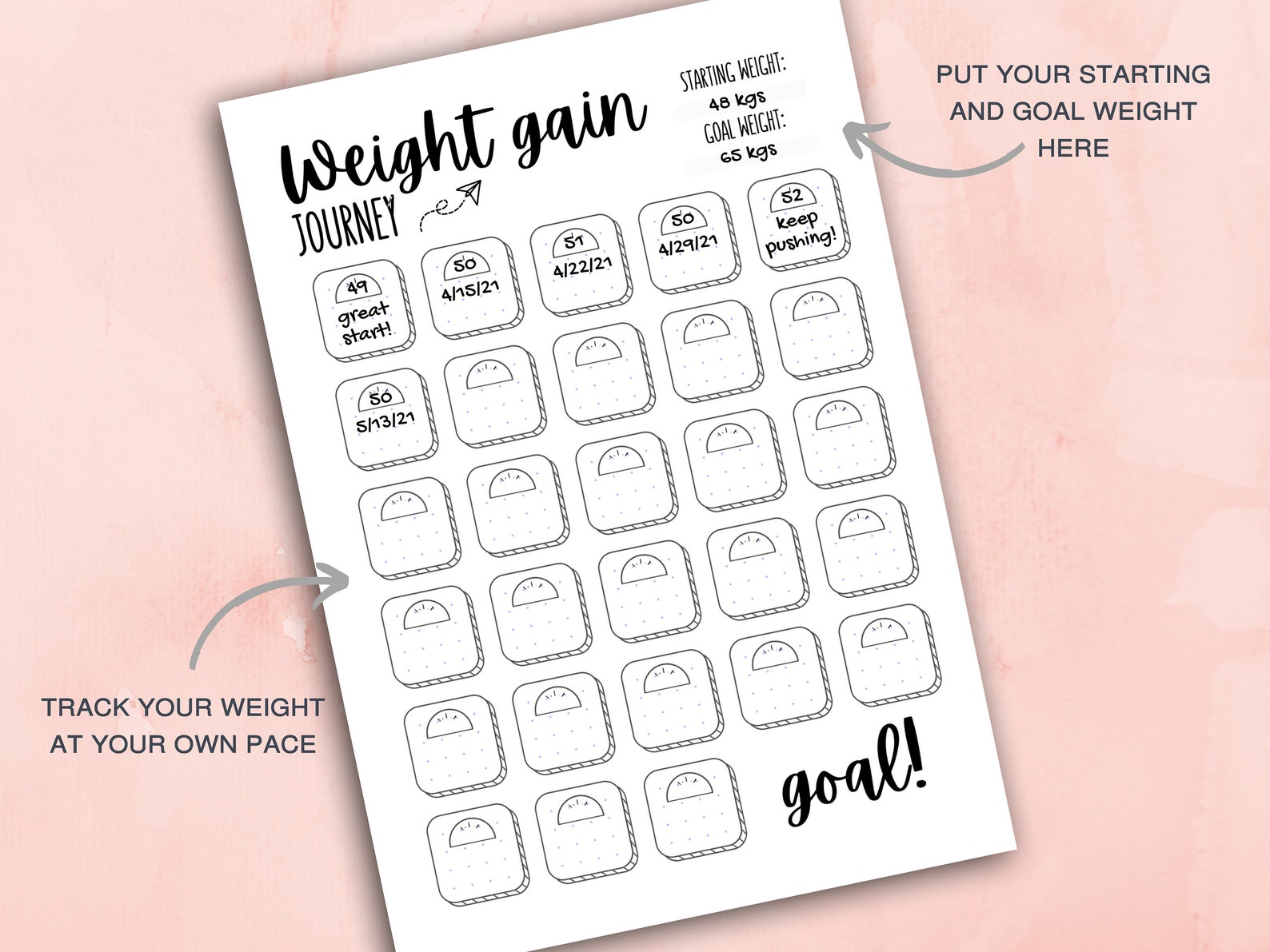 Weight Gain Tracker Printable Weight Gain Journal A4 A5 Etsy