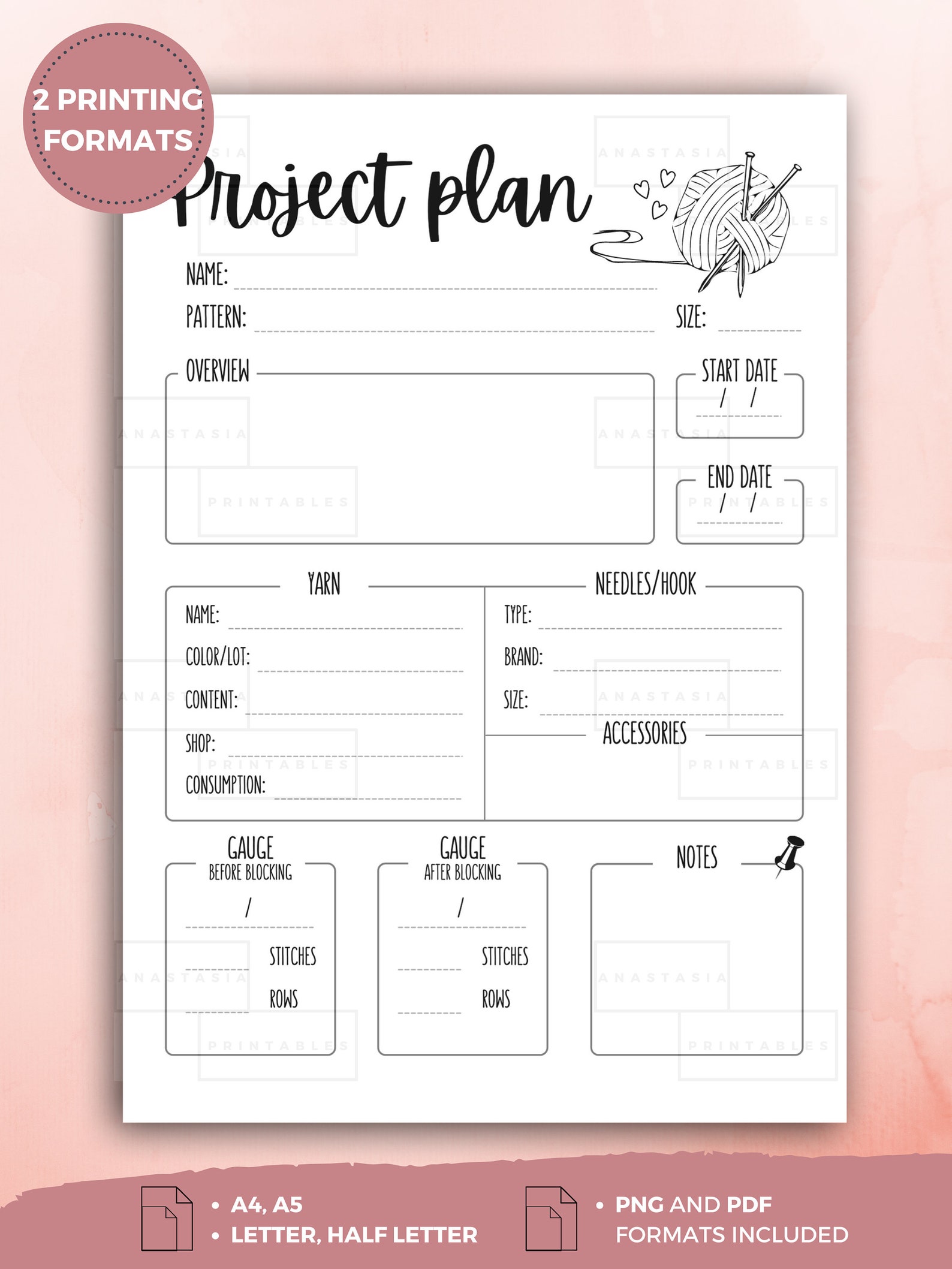 Printable Knitting/crochet Project Planner Pattern Planner | Etsy