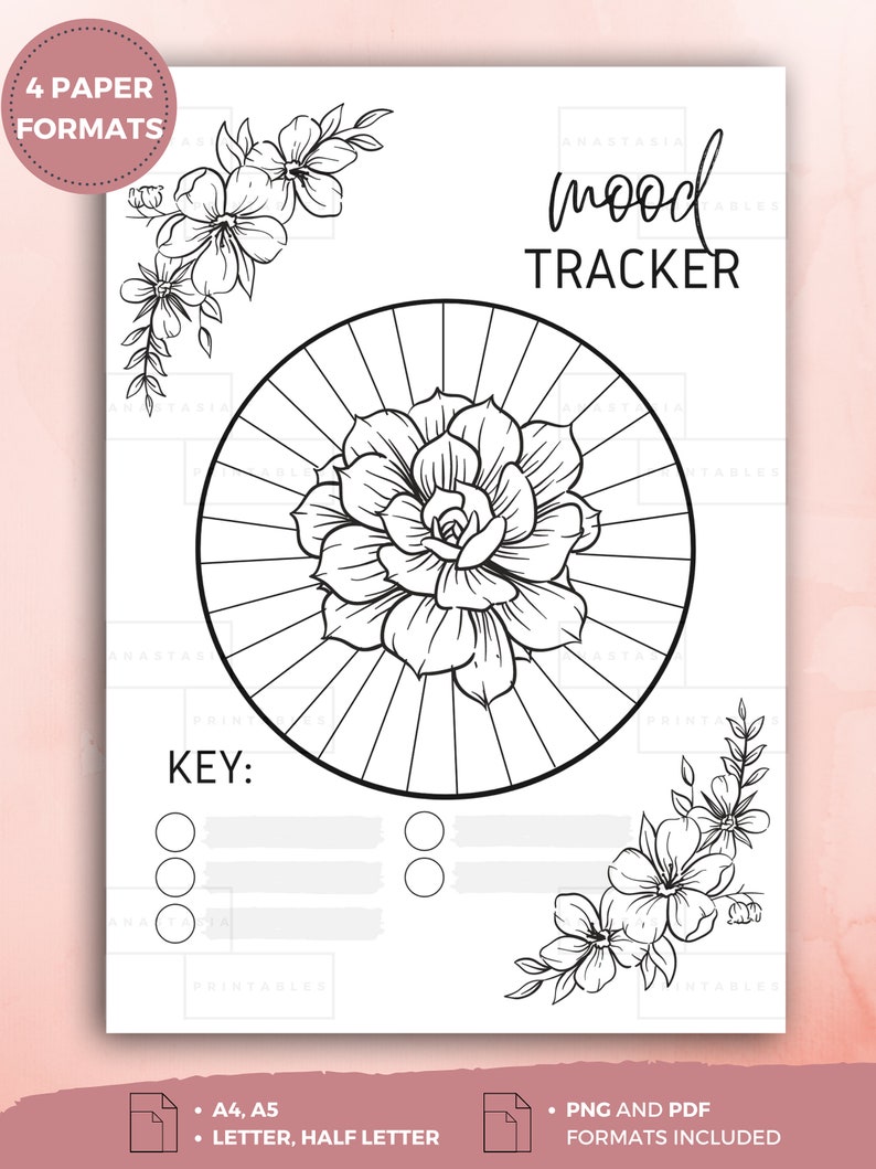Printable Floralthemed Mood Tracker A4 A5 Letter&half Etsy