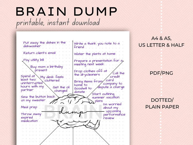 Brain Dump Printable Thought Organizer A4 A5 Letter & image 1
