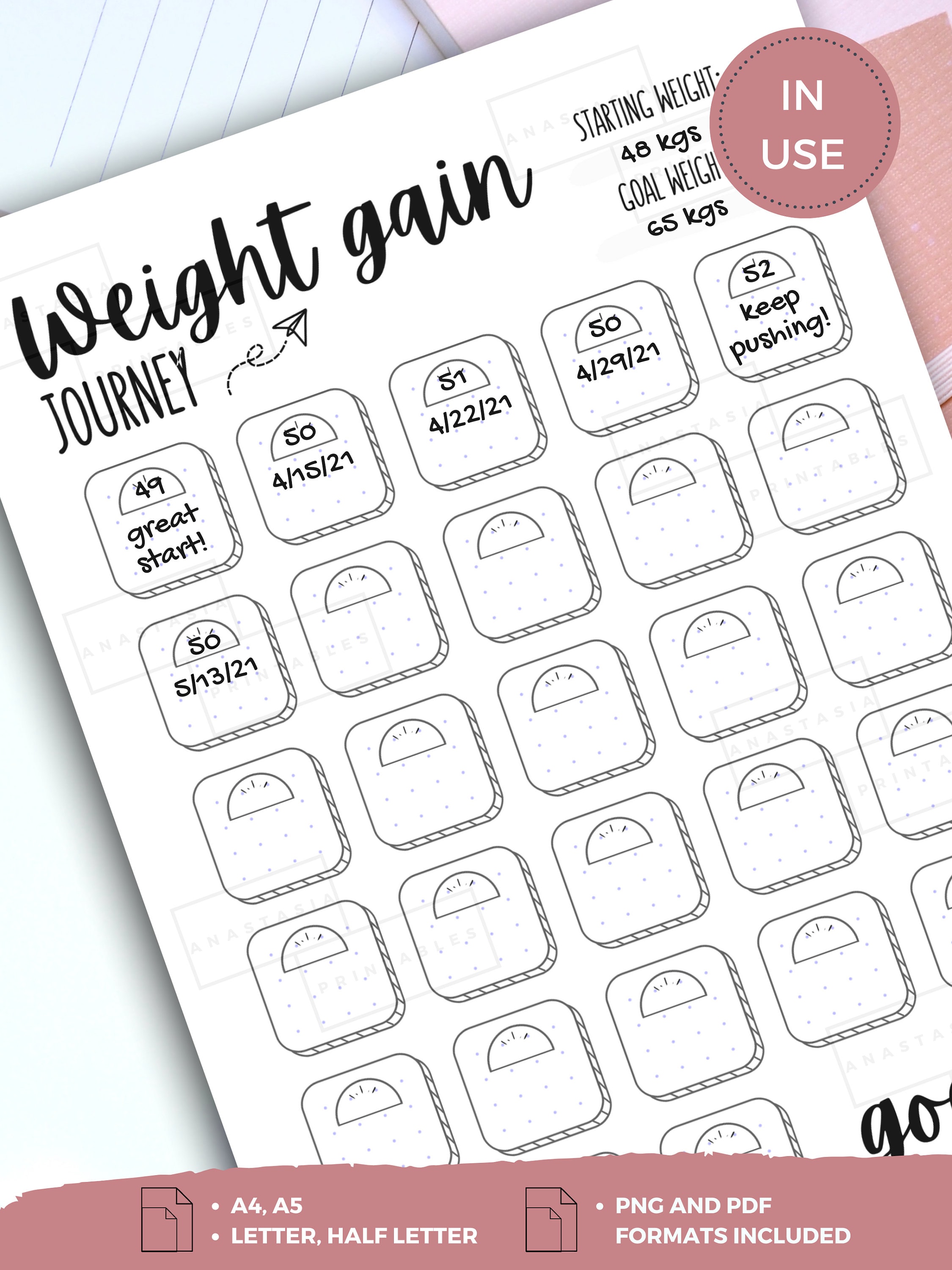 Weight Gain Tracker Printable Weight Gain Journal A4 A5 Etsy