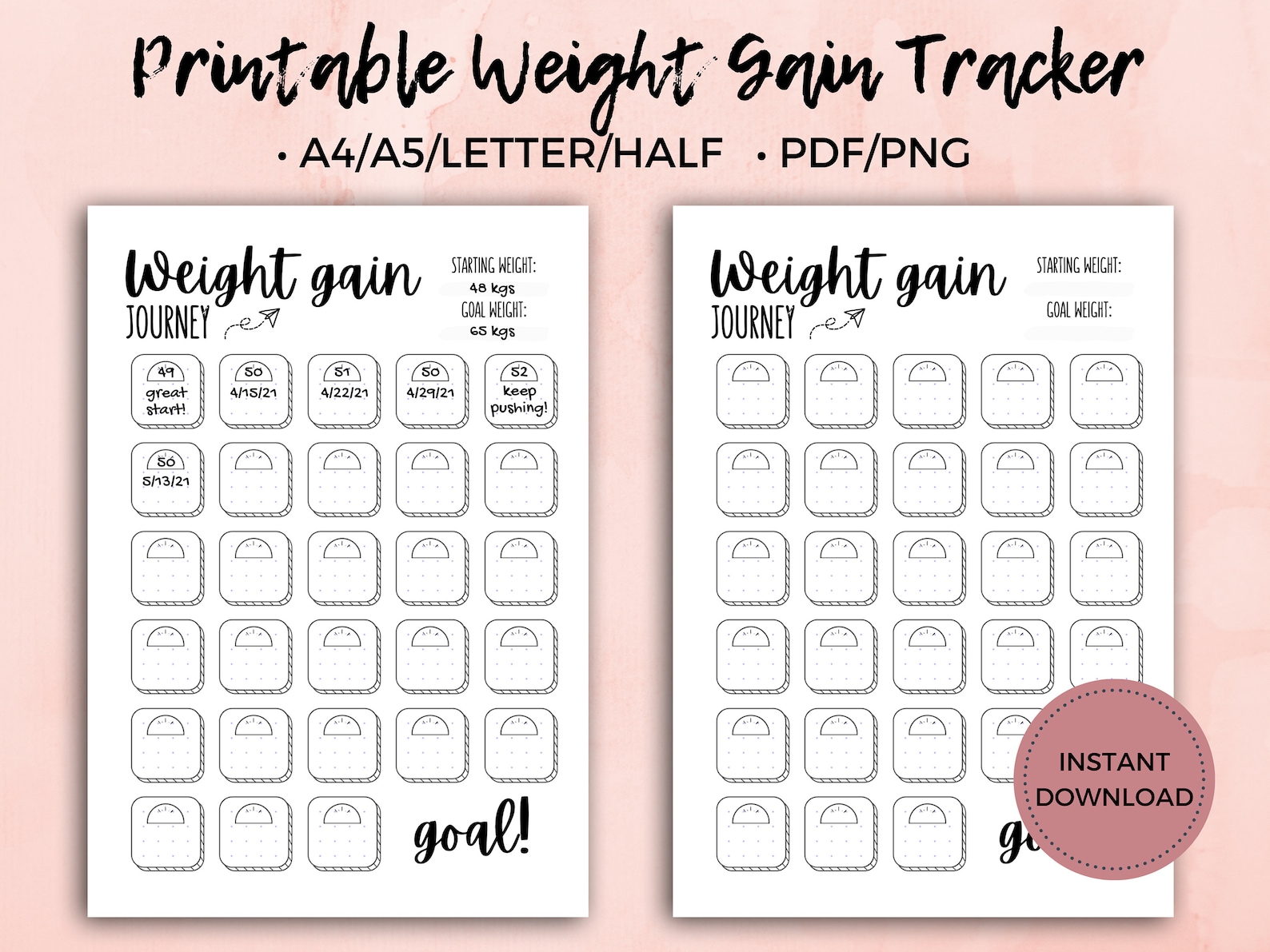 Weight Gain Tracker Printable Weight Gain Journal A4 A5 Etsy