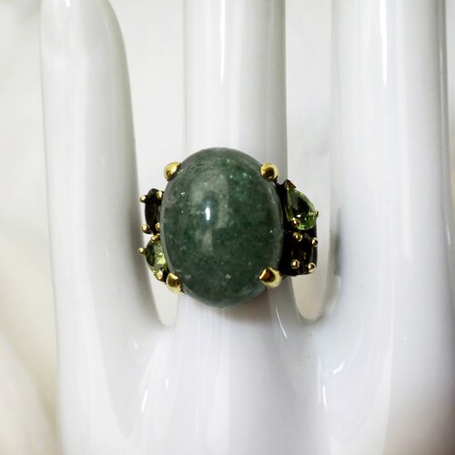 Aventurine Sterling Silver Ring, shops Black Rhodium/Gold plated, Size 8